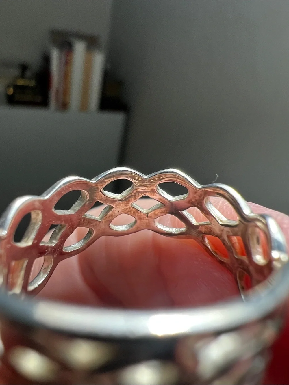 Sparkly Silver Tone Openwork Scroll Wide Band Ring - Vintage